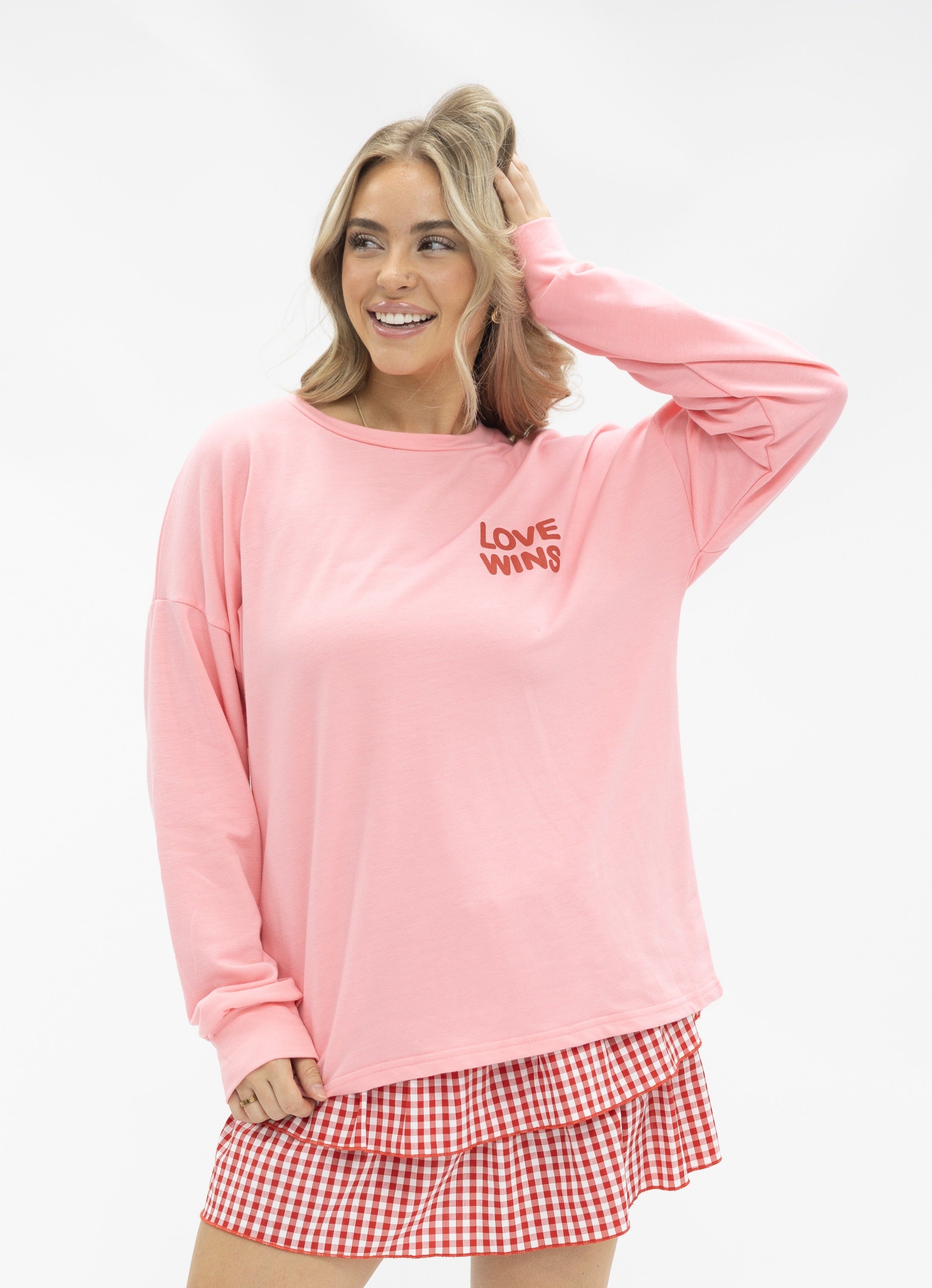 Love Wins on Light Weight Sweatshirt, Pink