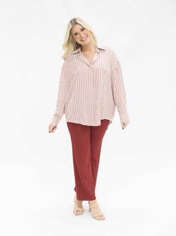 Kathryn Classic Button-Up, Red Stripes