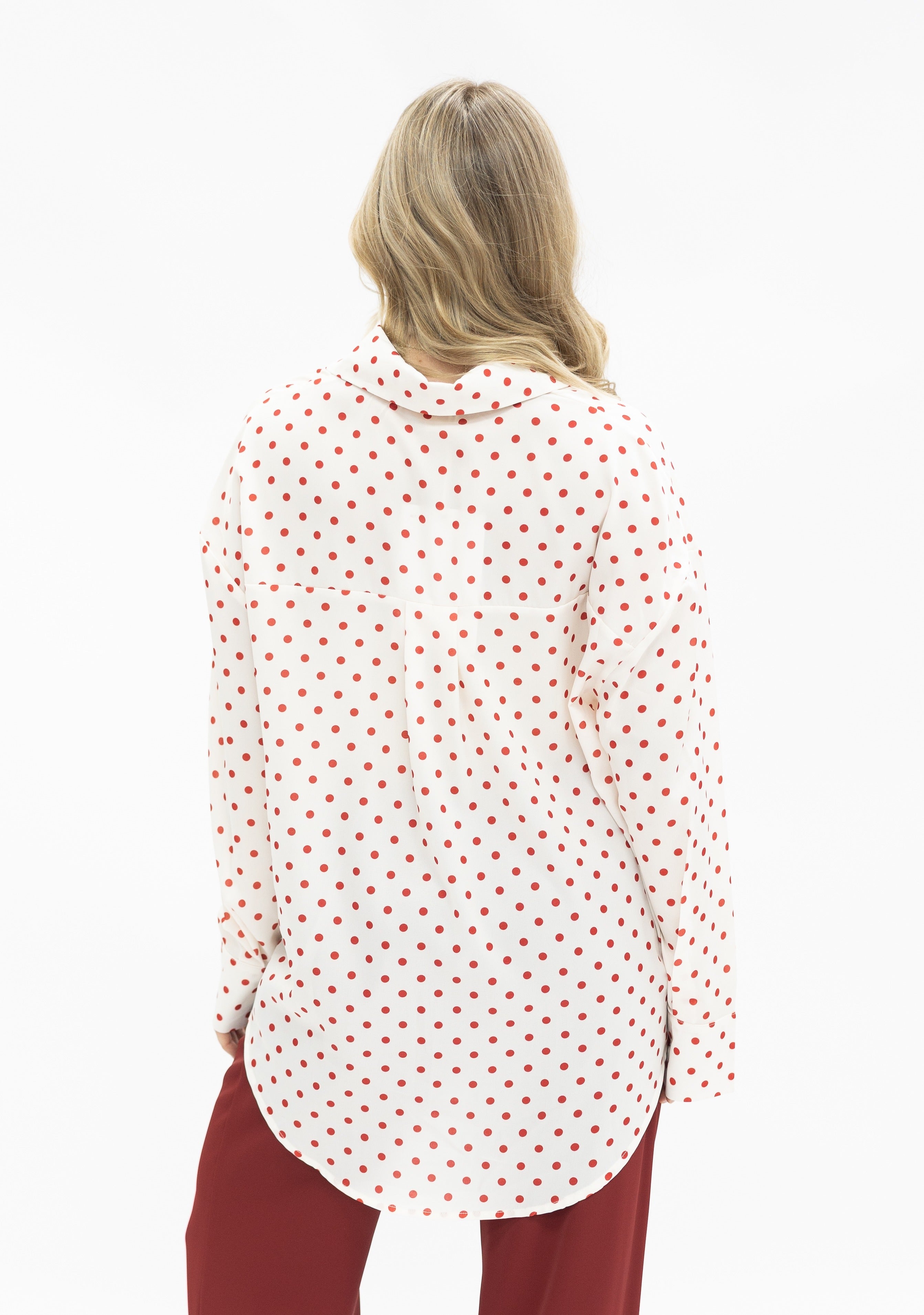 Kathryn Classic Button-Up, Red Polka-Dot