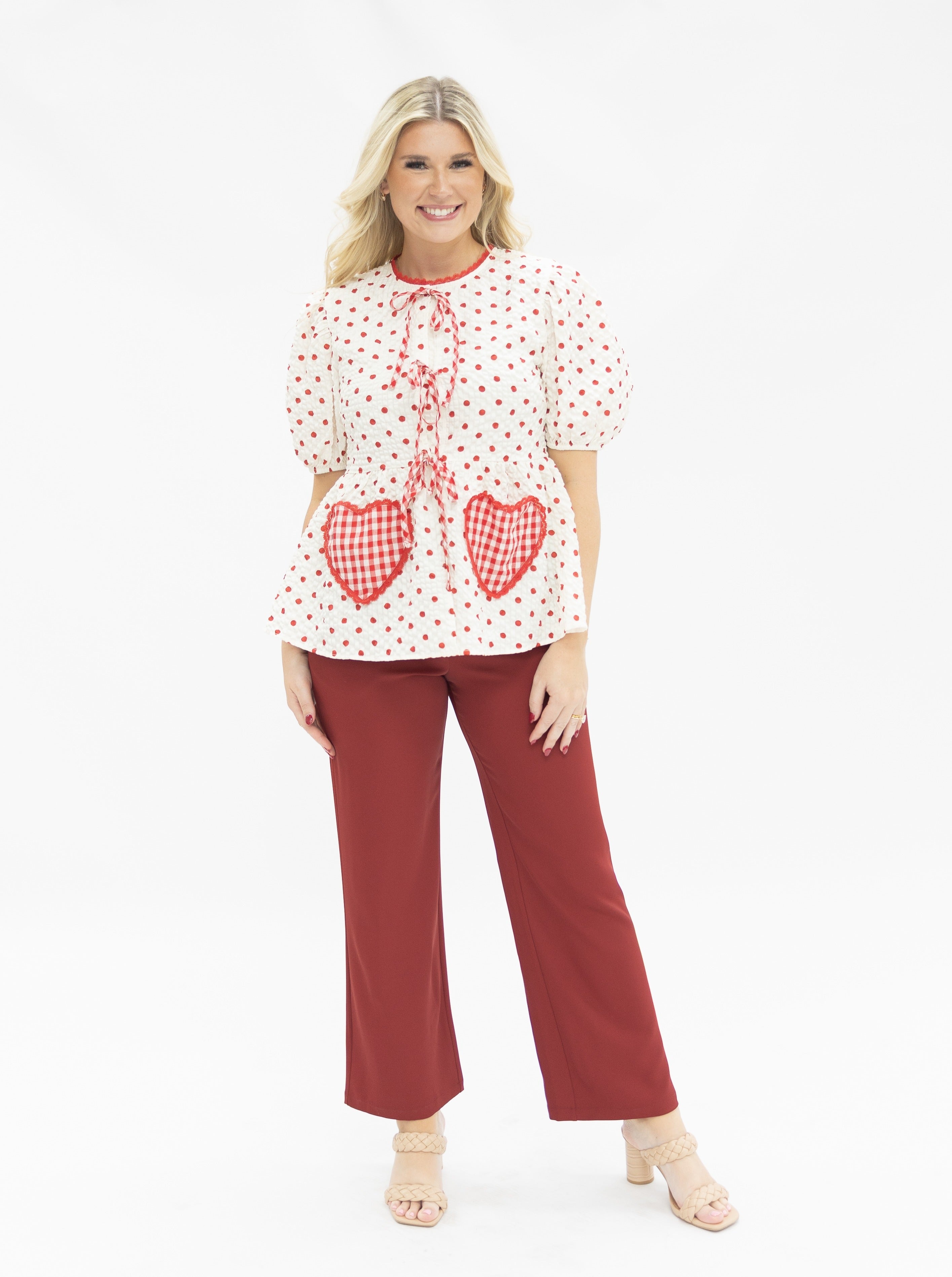 Polka-Dot Blouse with Bows, Red
