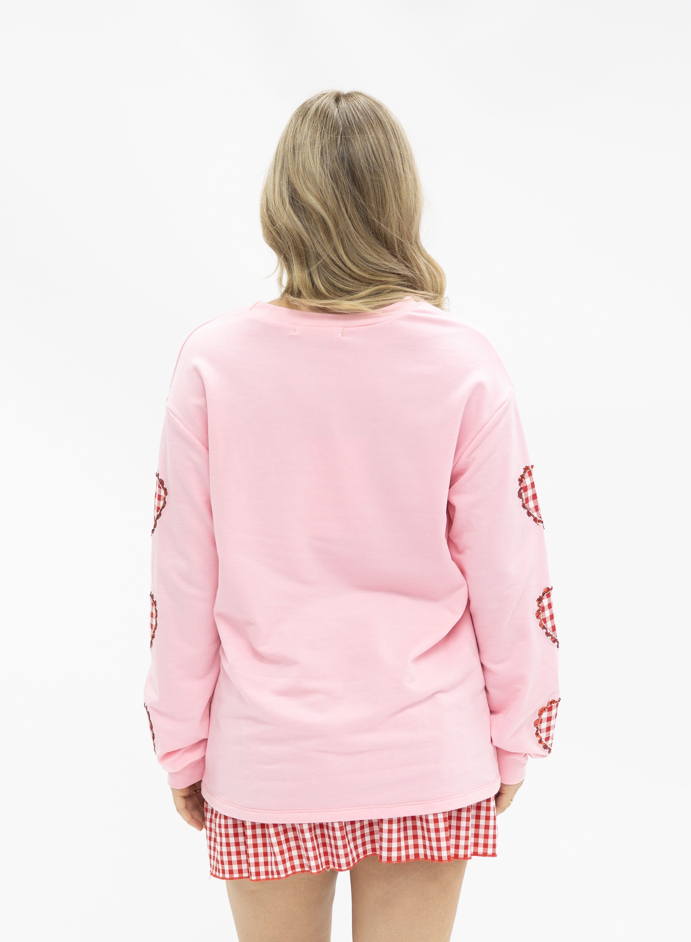 Gingham "Love" on Pink Top