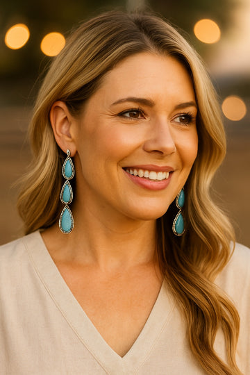 Turquoise and Silver Tiered Drop Earrings