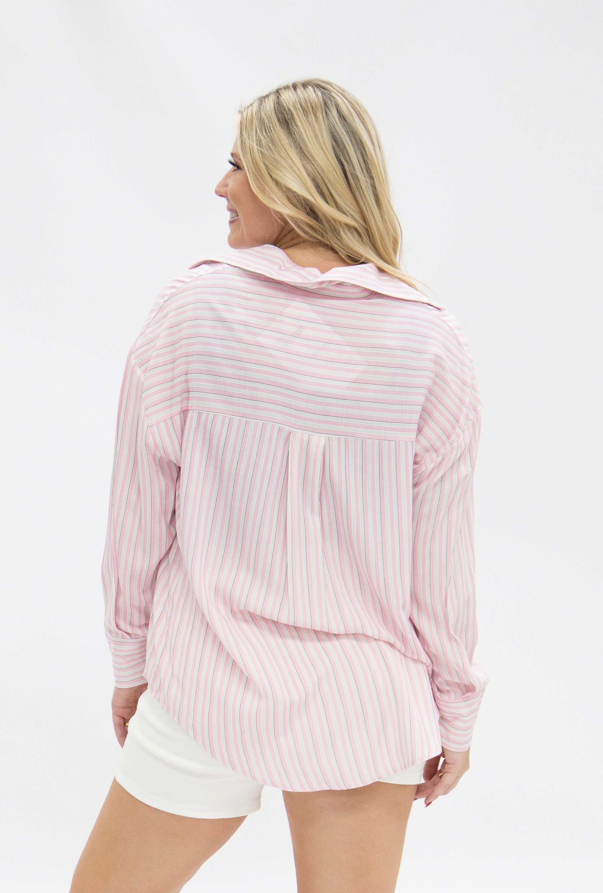 The Kathryn Button-Up, Striped Pink