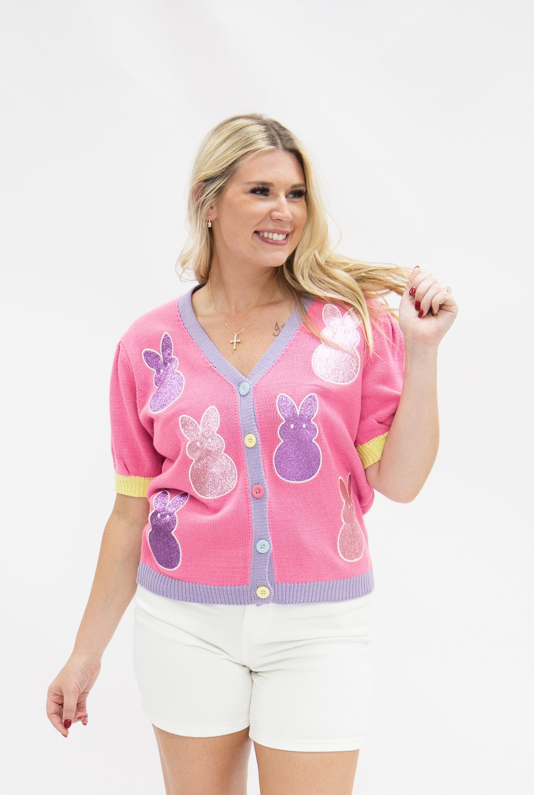 Puff Sleeve Cardigan Bunny Patches