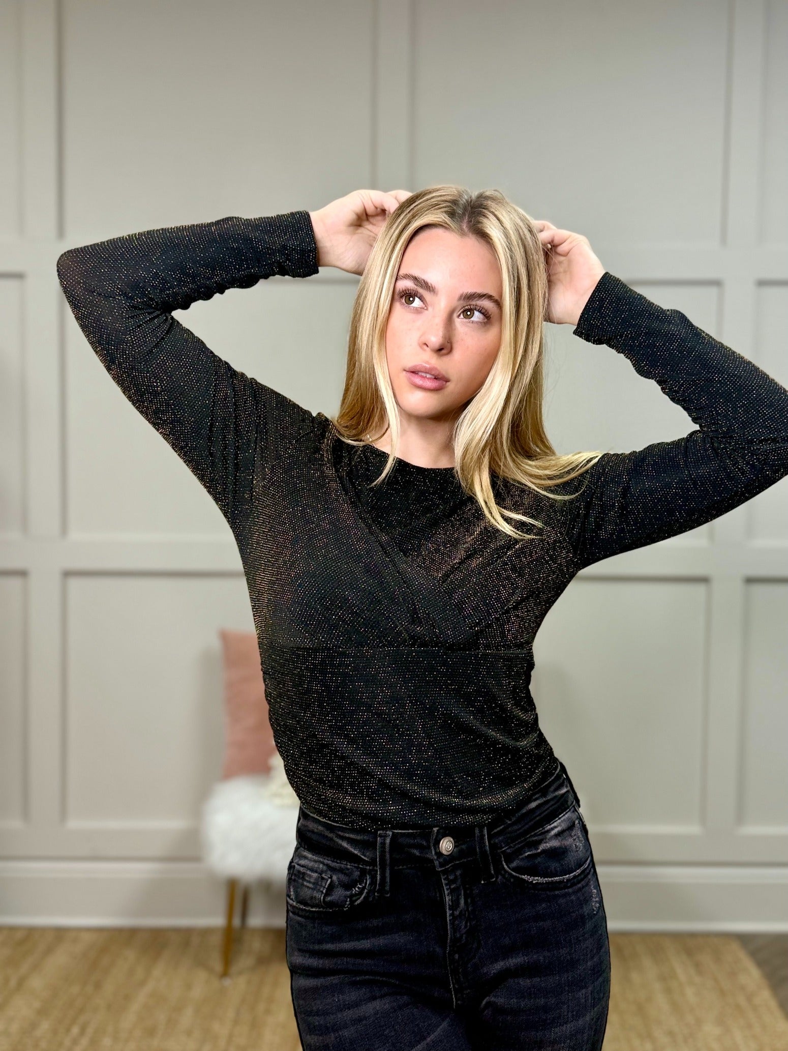 Starlit Glam Bodysuit in Black