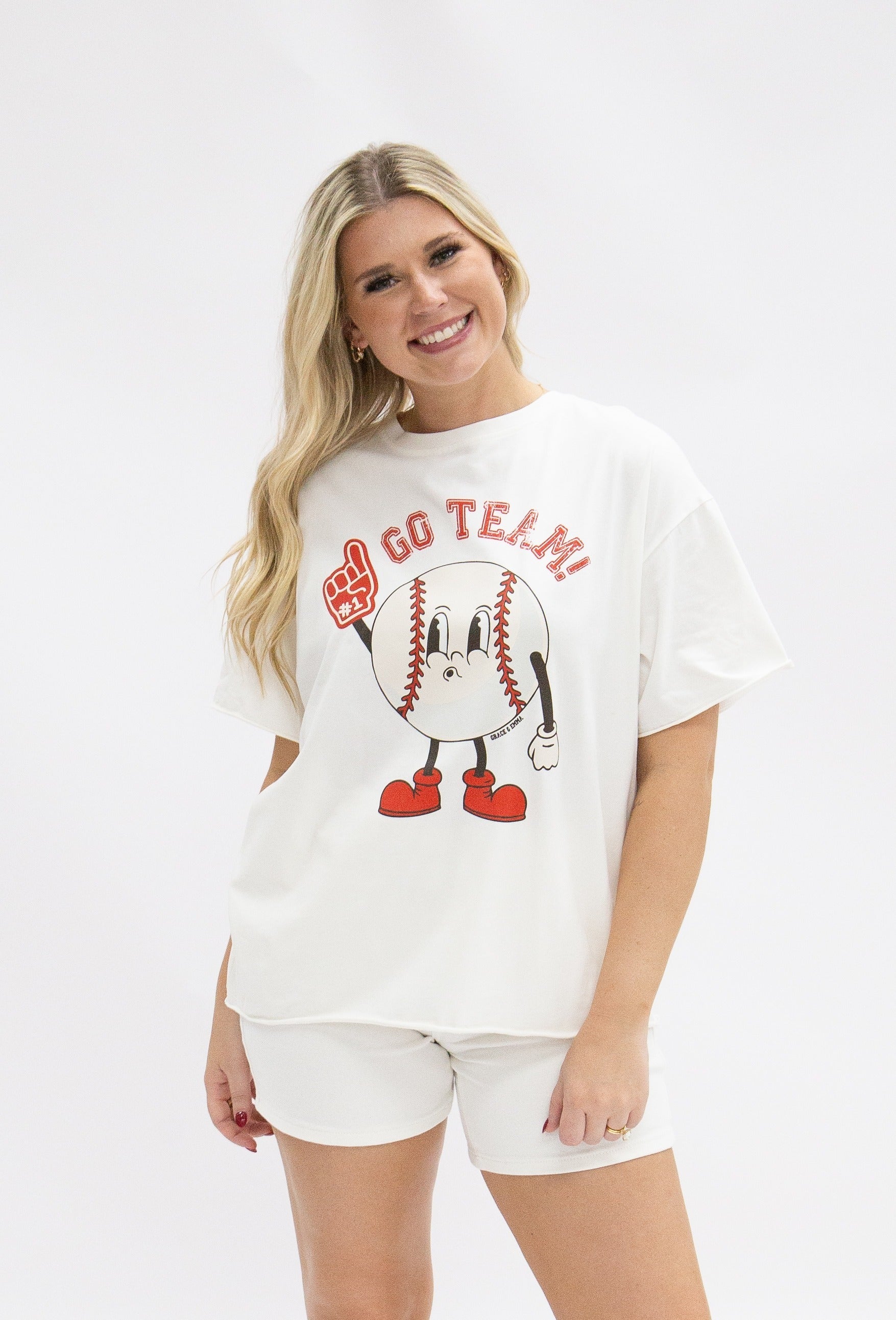 Go Team on White Boxy Tee