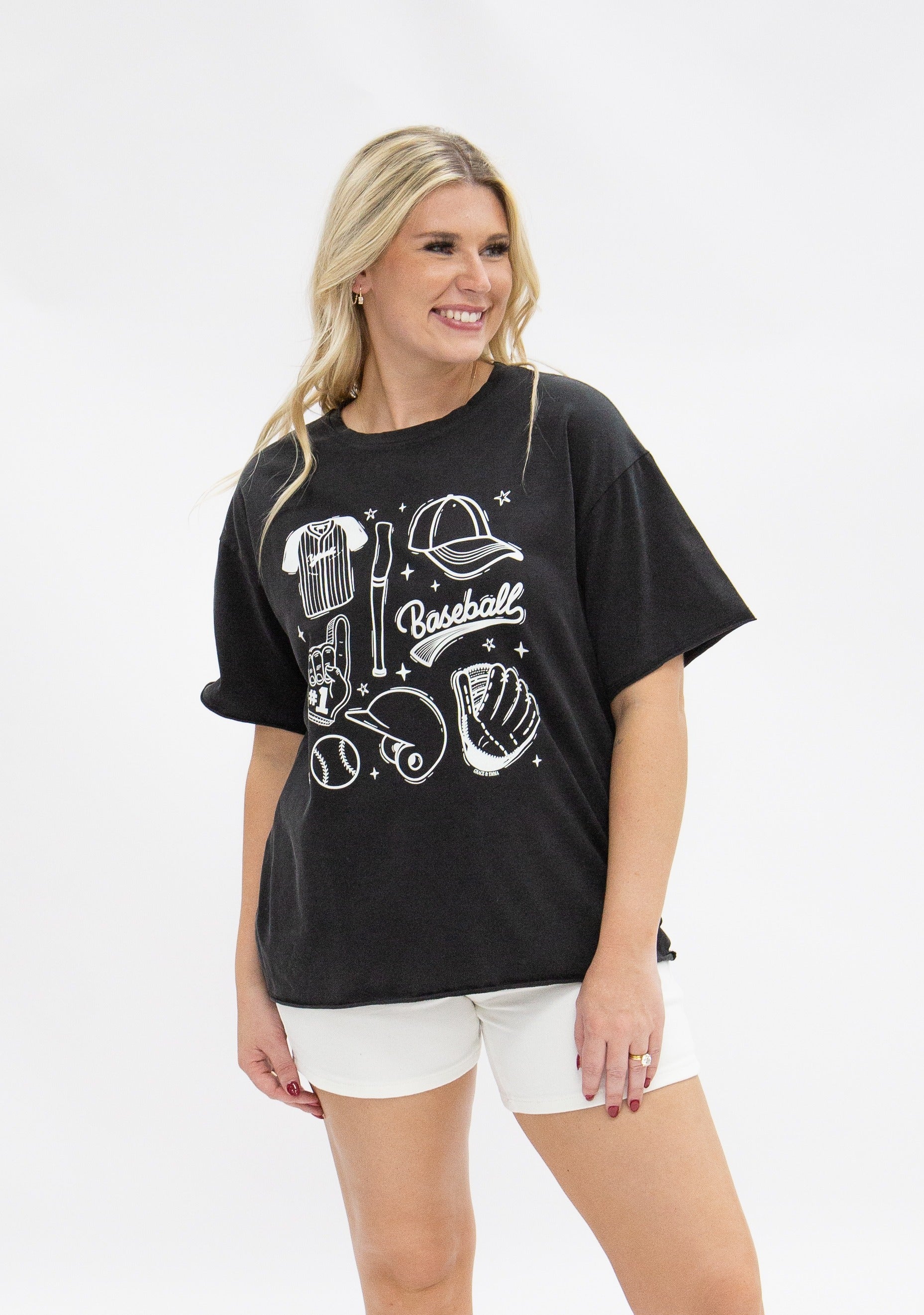 Baseball on Black Boxy Tee