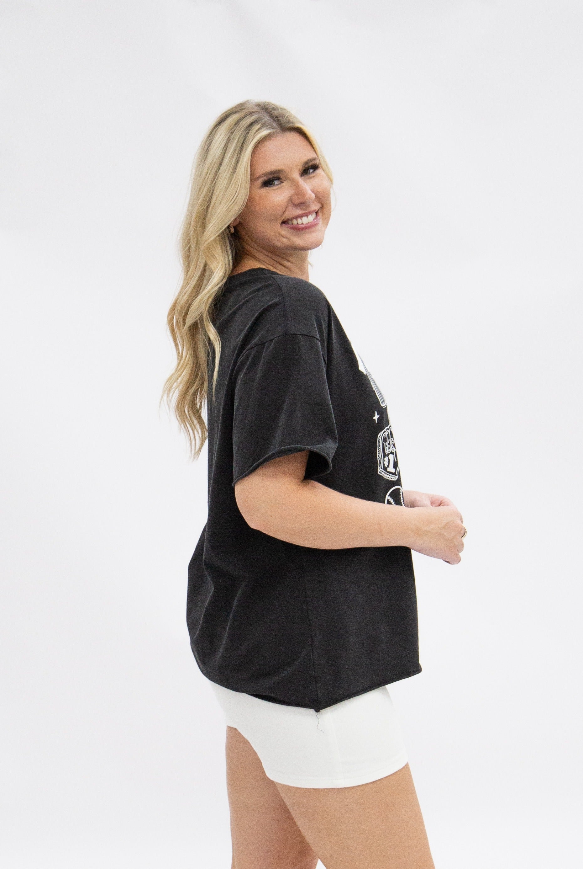Baseball on Black Boxy Tee