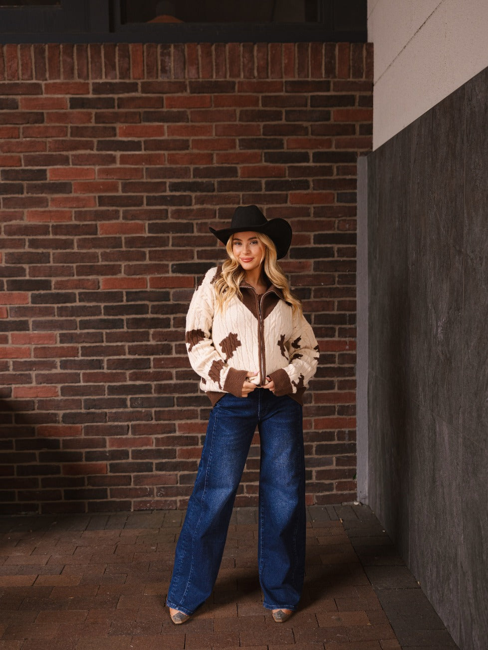 Zip Cow Print Sweater