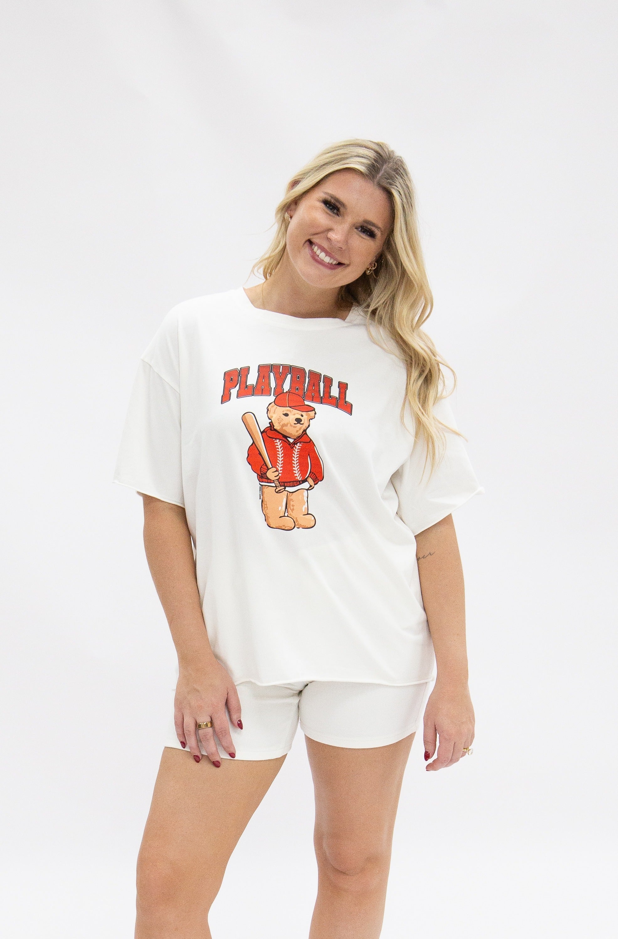 Playball on White Boxy Tee