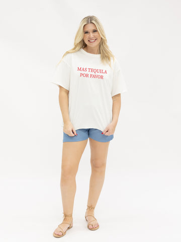 Mas Tequila Por Favor on White Relaxed Fit Tee