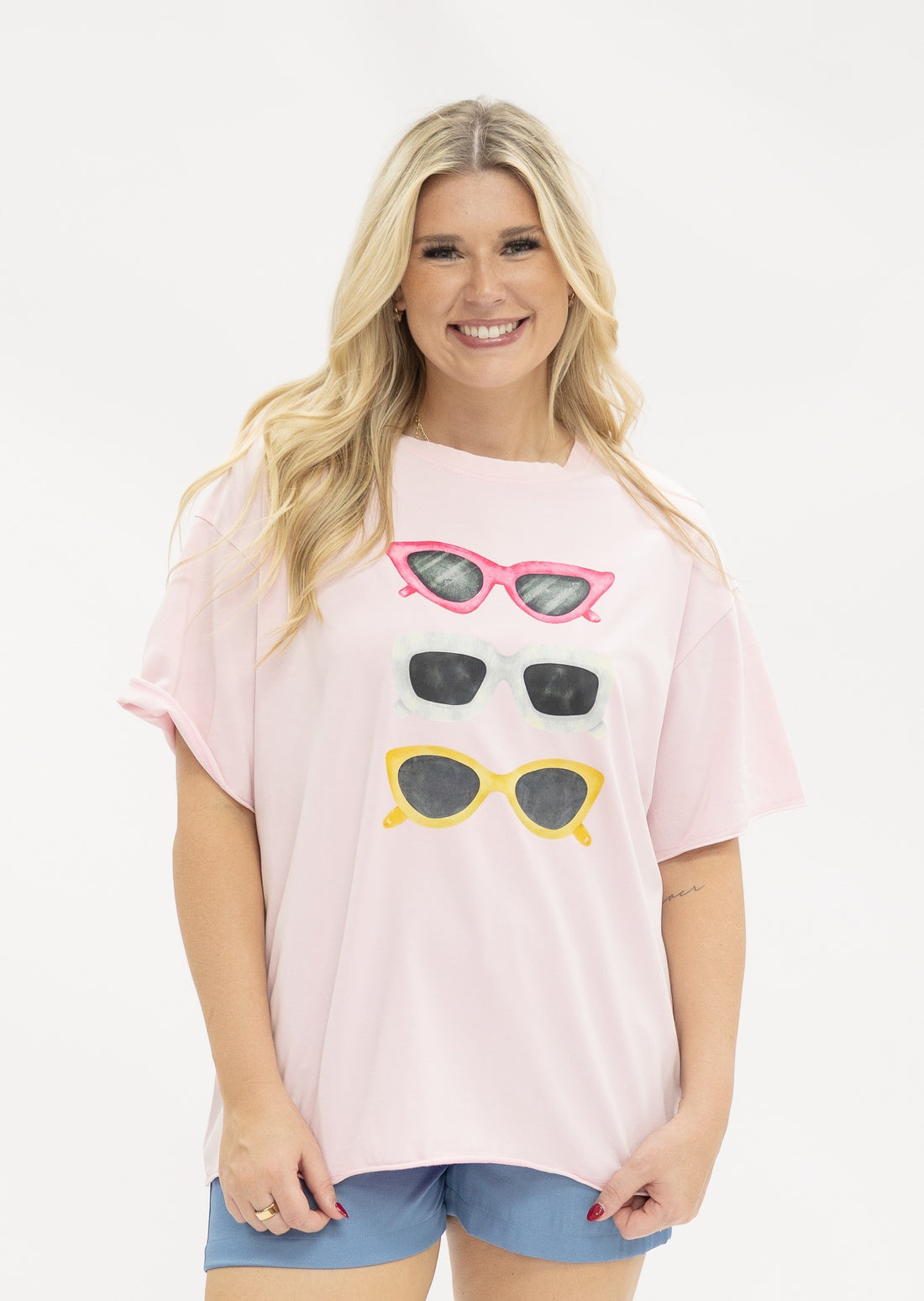 Summer Shades on Pink Tee Shirt