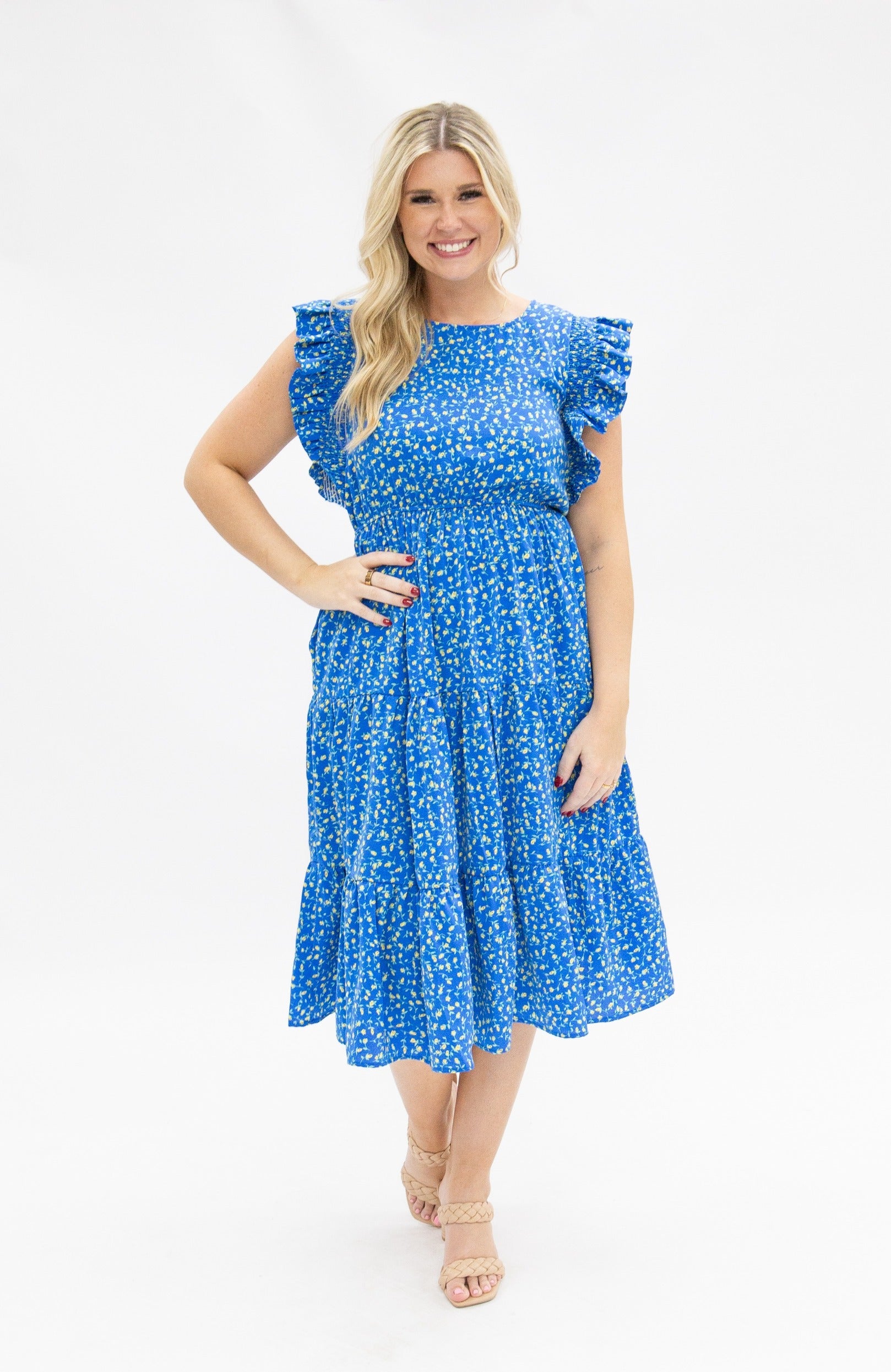 Blue Floral Tiered Dress