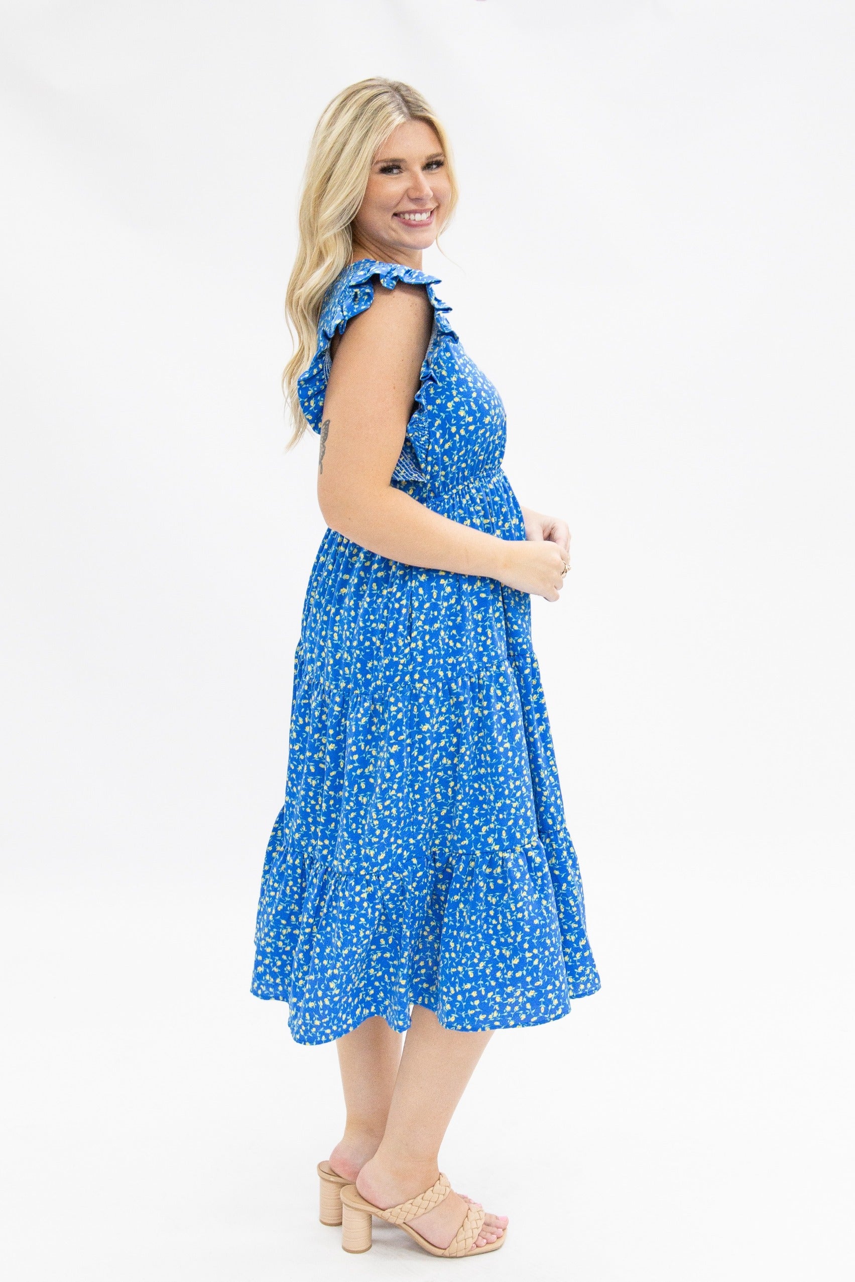 Blue Floral Tiered Dress