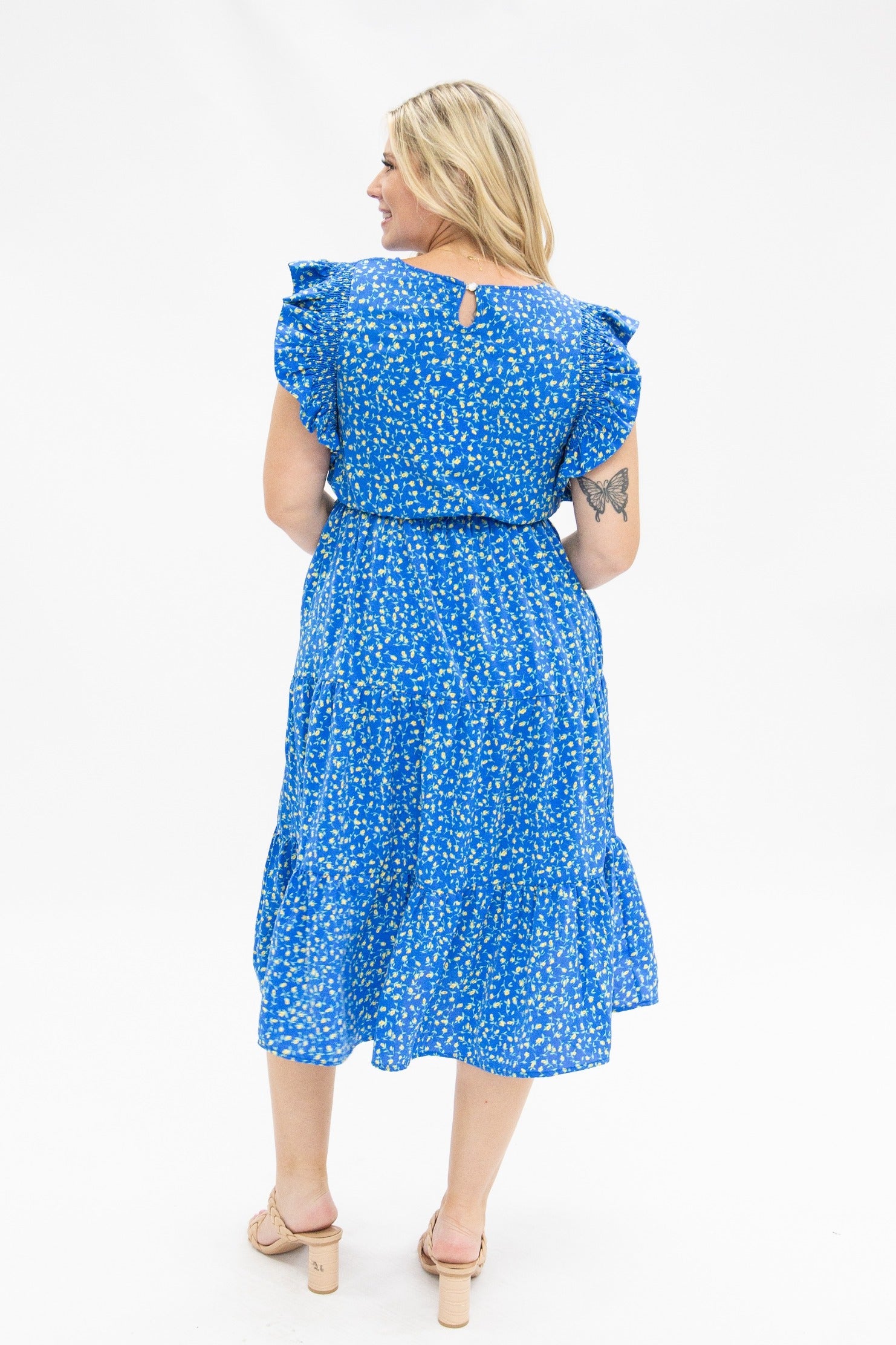 Blue Floral Tiered Dress