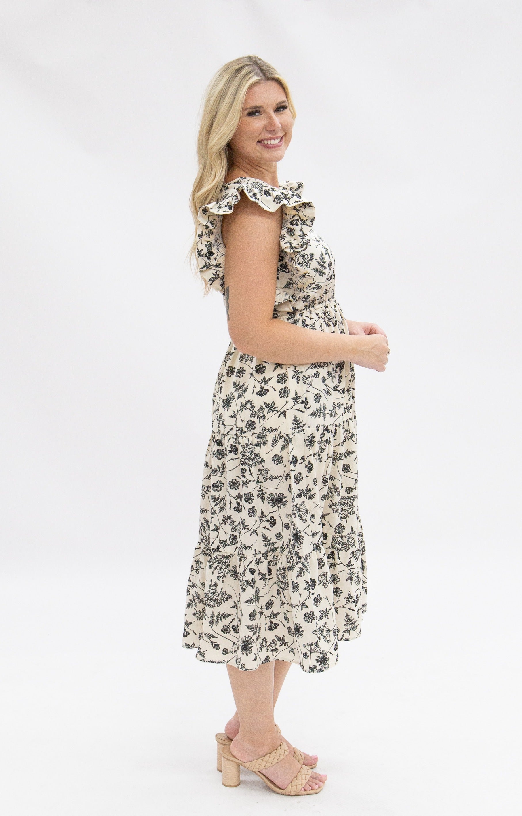 Black & Ivory Floral Tiered Dress