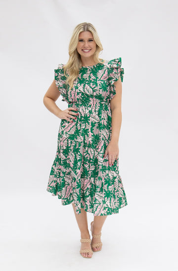 Pink & Green Floral Tiered Dress
