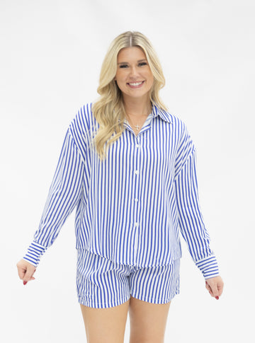 Kathryn Classic Button-Up, Blue Stripe
