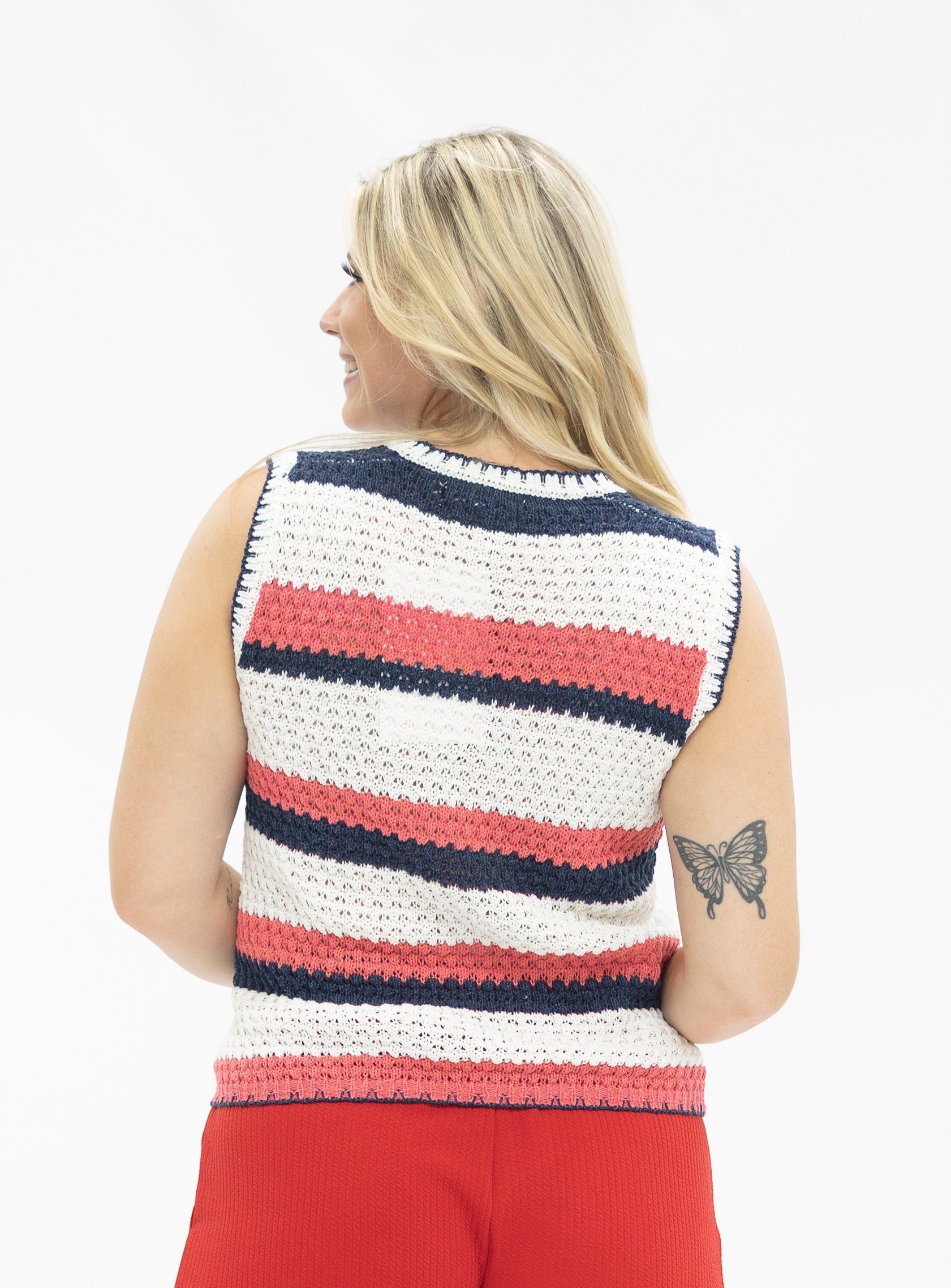 Crochet Top with Denim Patches