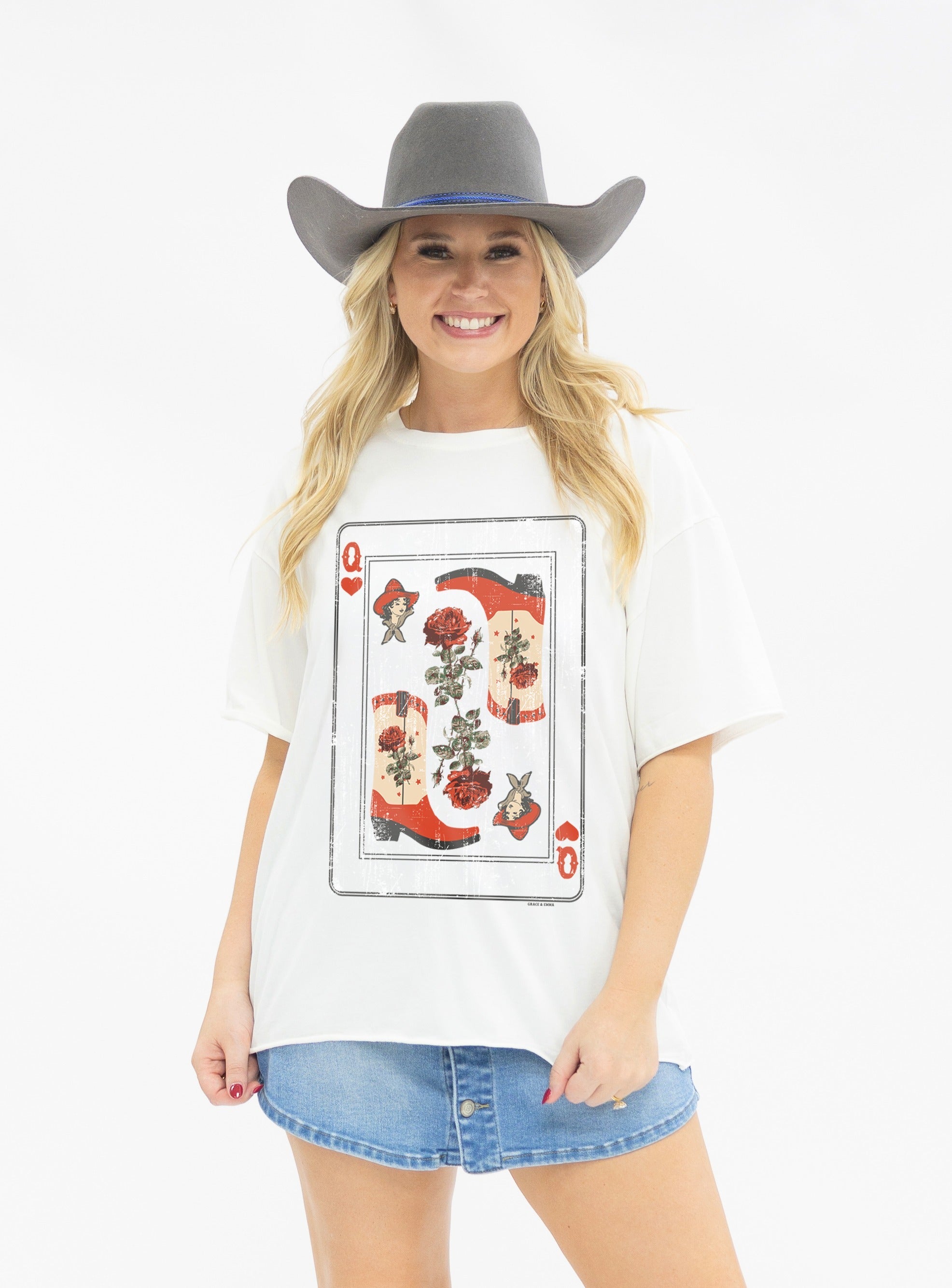 Queen of Hearts on White Tee Shirt