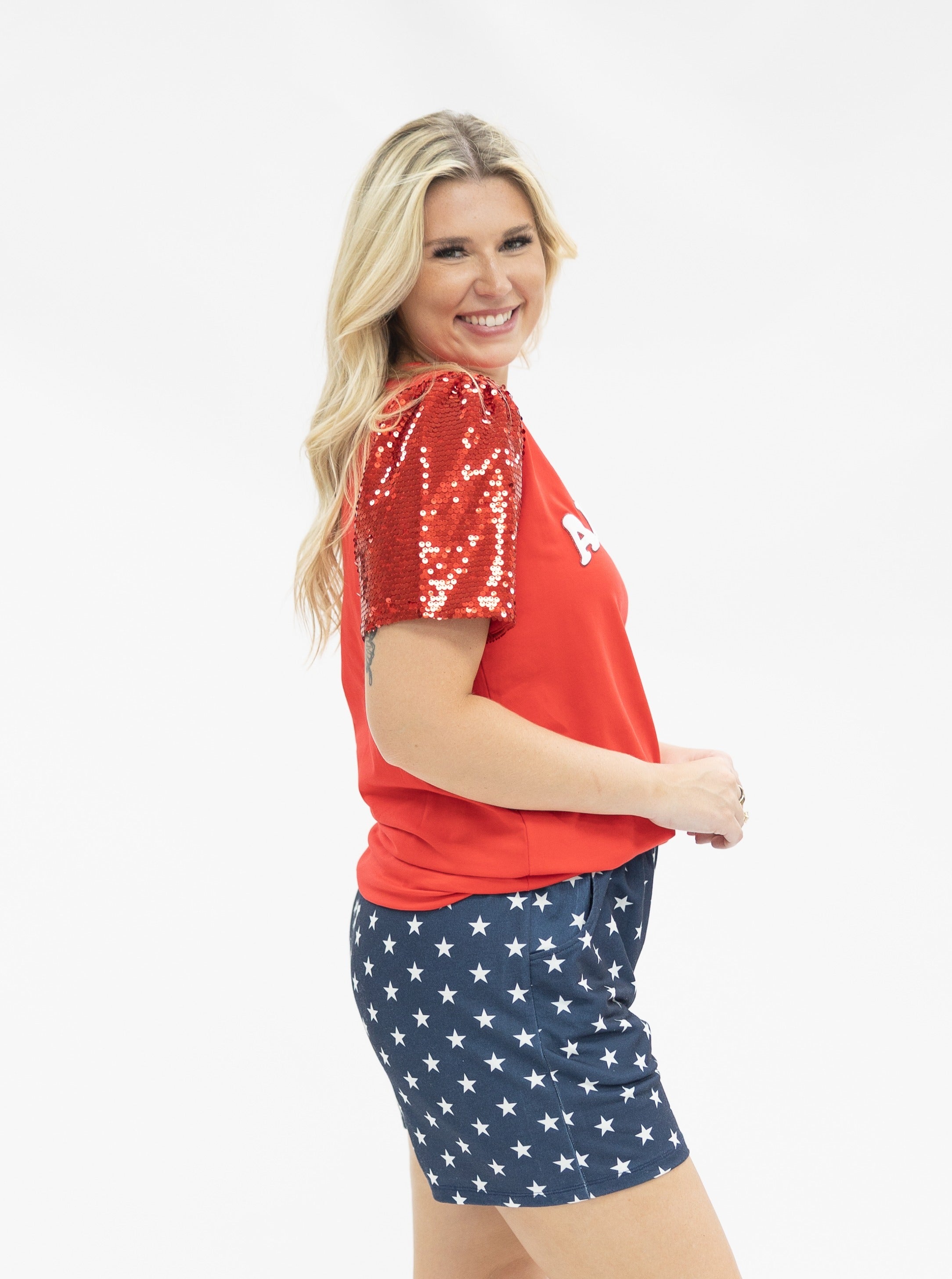 America on Red Sequin Sleeve