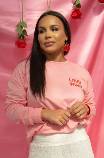 Love Wins on Light Weight Sweatshirt, Pink