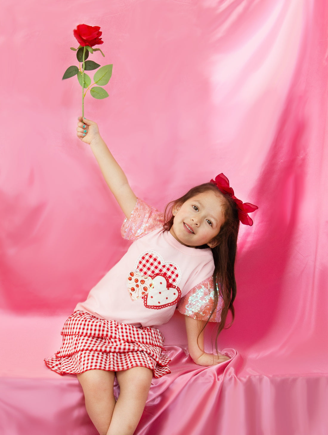 Girls' Heart Patches on Pink Princess Top
