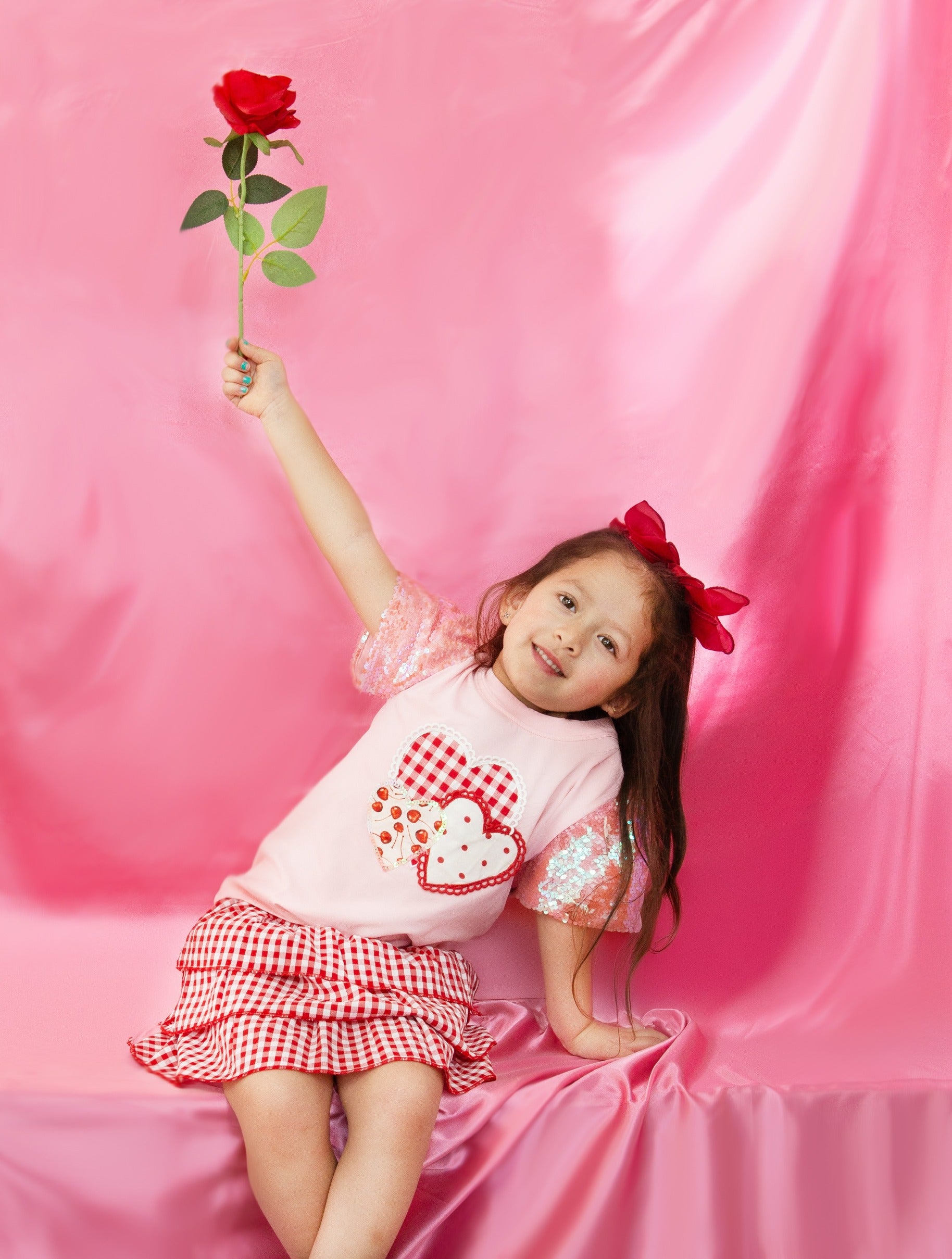 Girls' Heart Patches on Pink Princess Top