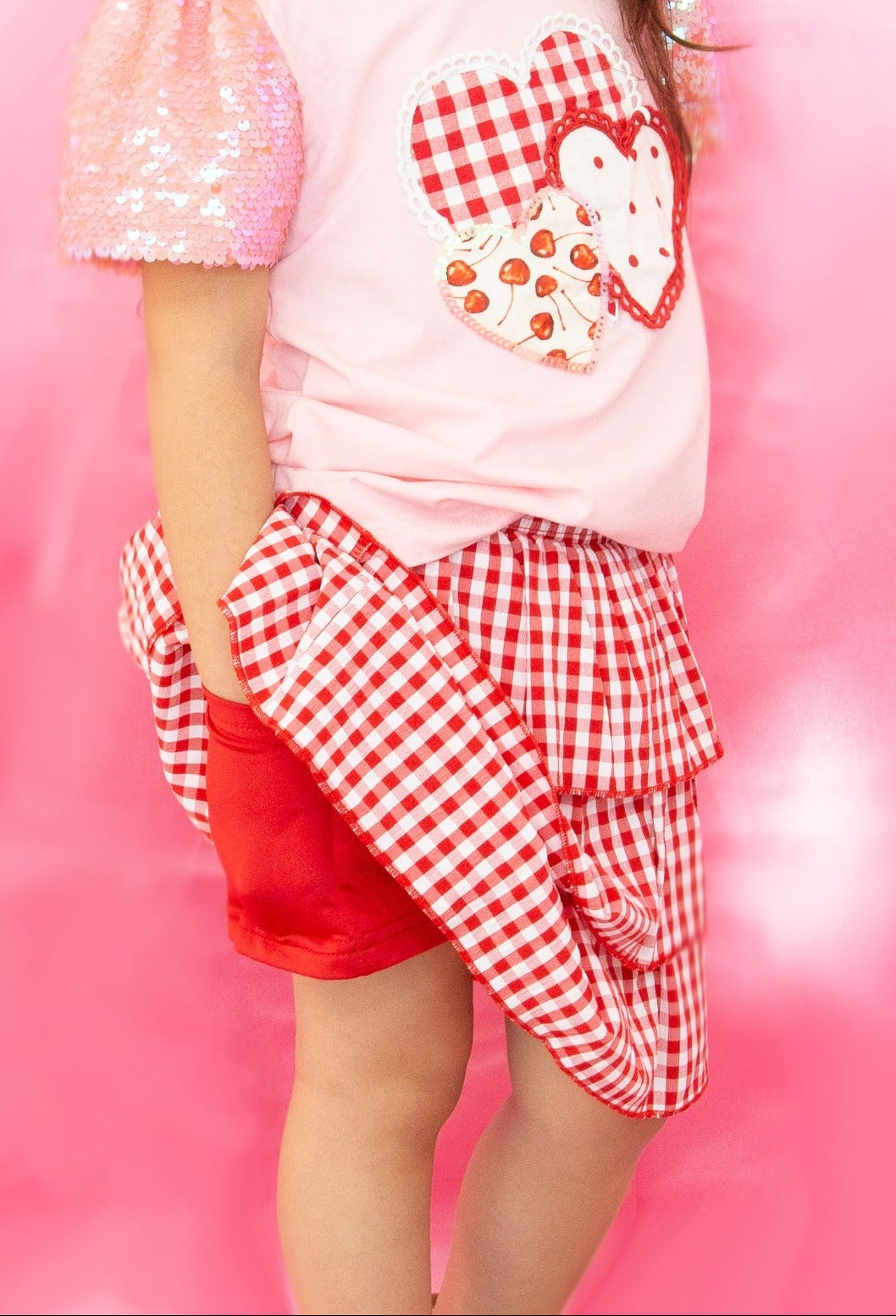 Girls' Red Gingham Ruffle Skirt with Shorts