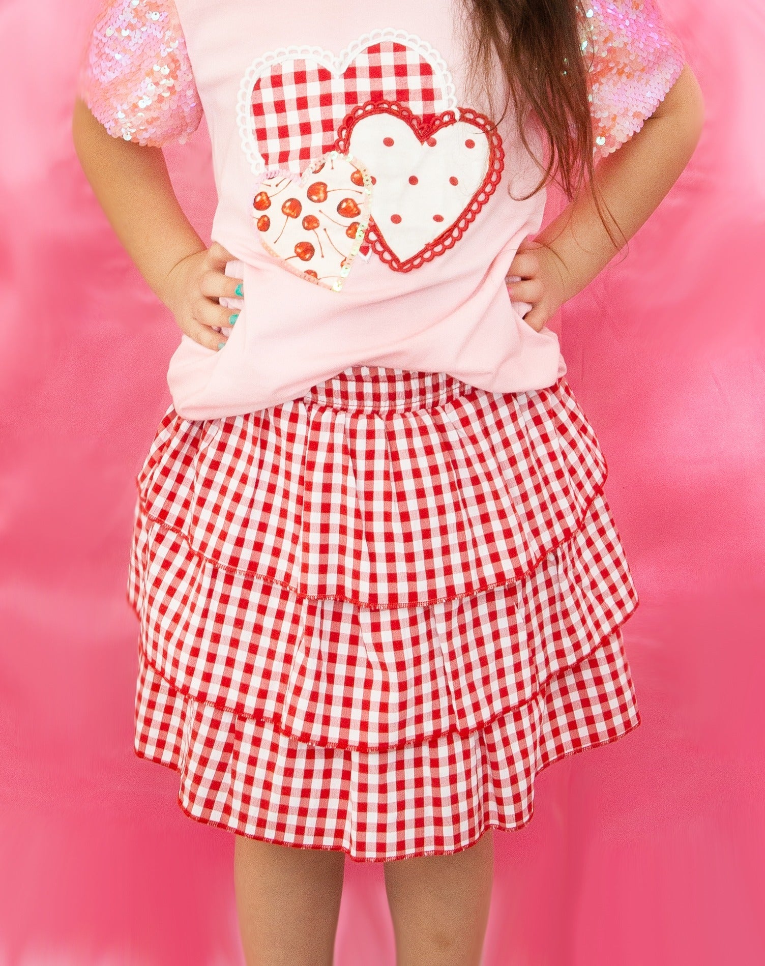 Girls' Red Gingham Ruffle Skirt with Shorts