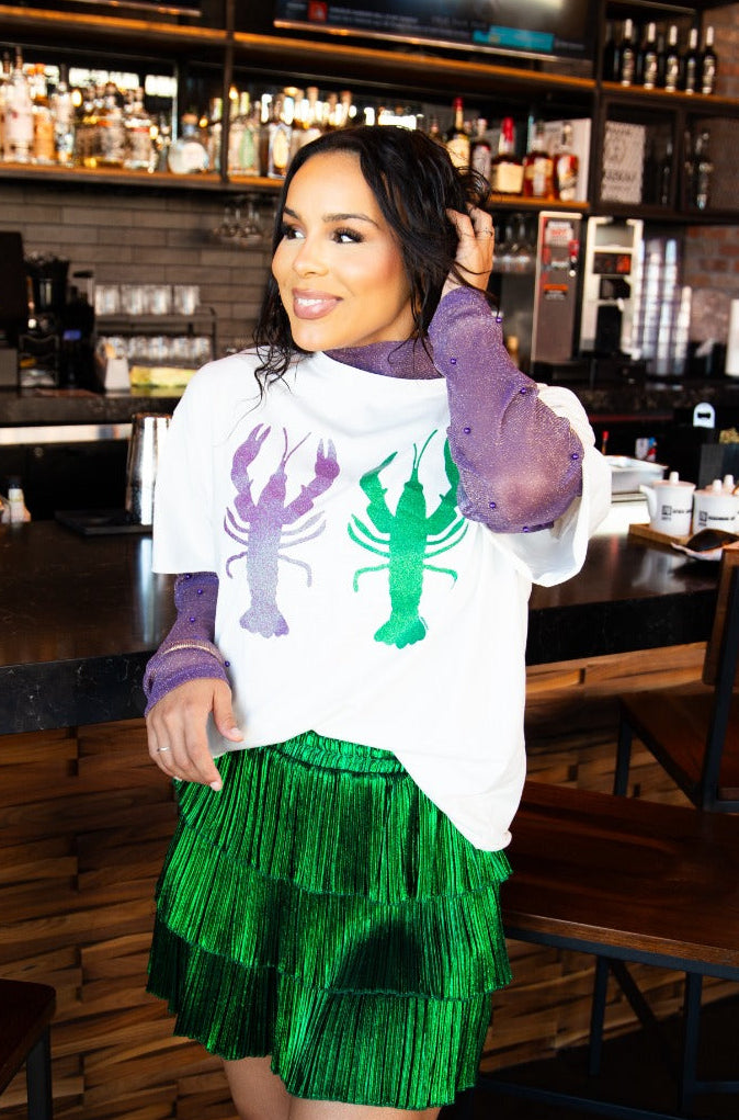 Mardi Gras Crawfish on White Boxy Tee