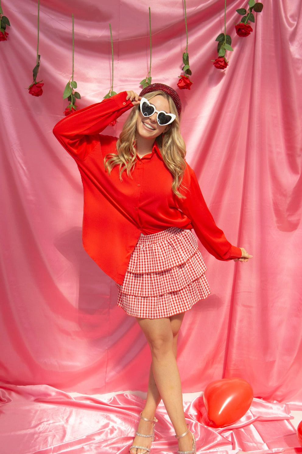 Red Gingham Ruffle Skort