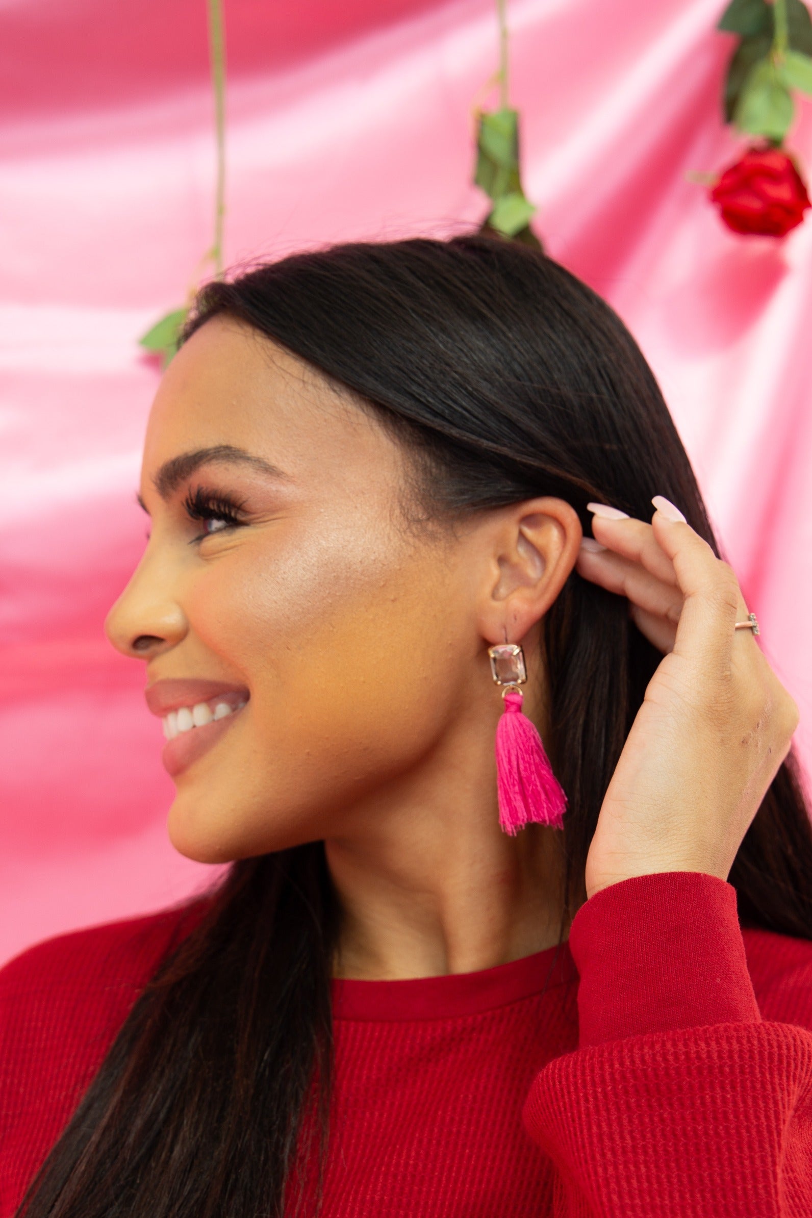 Love Notes Fuchsia Tassel Stud Earrings