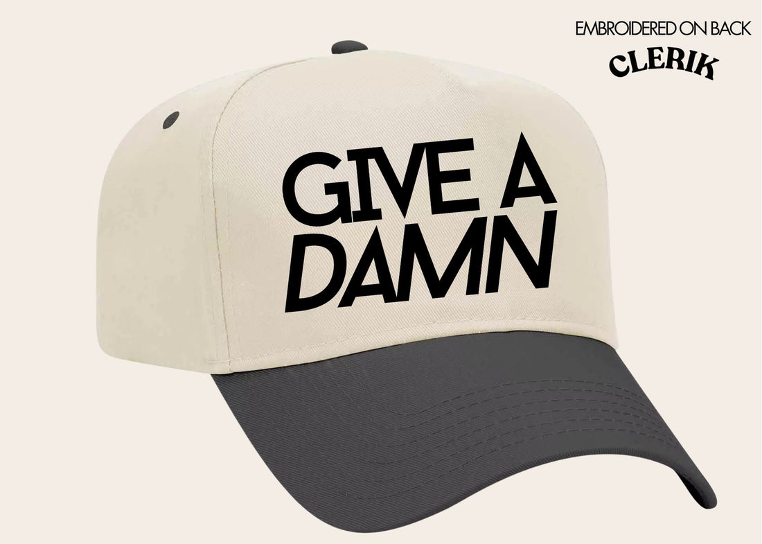 "Give a Damn" on Tan Cap with Black Bill