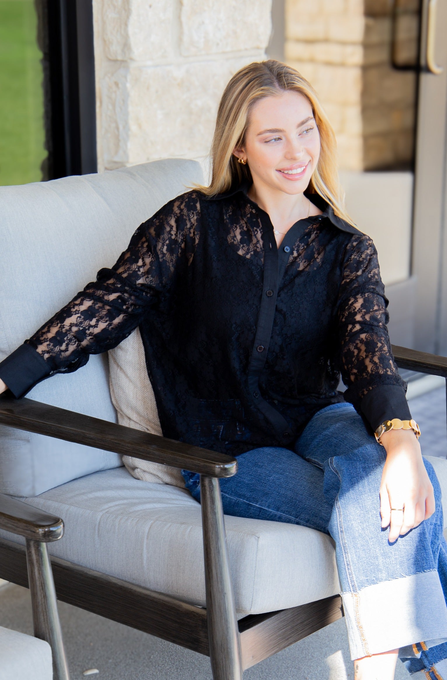 Kathryn Classic Button-Up, Black Lace, detail