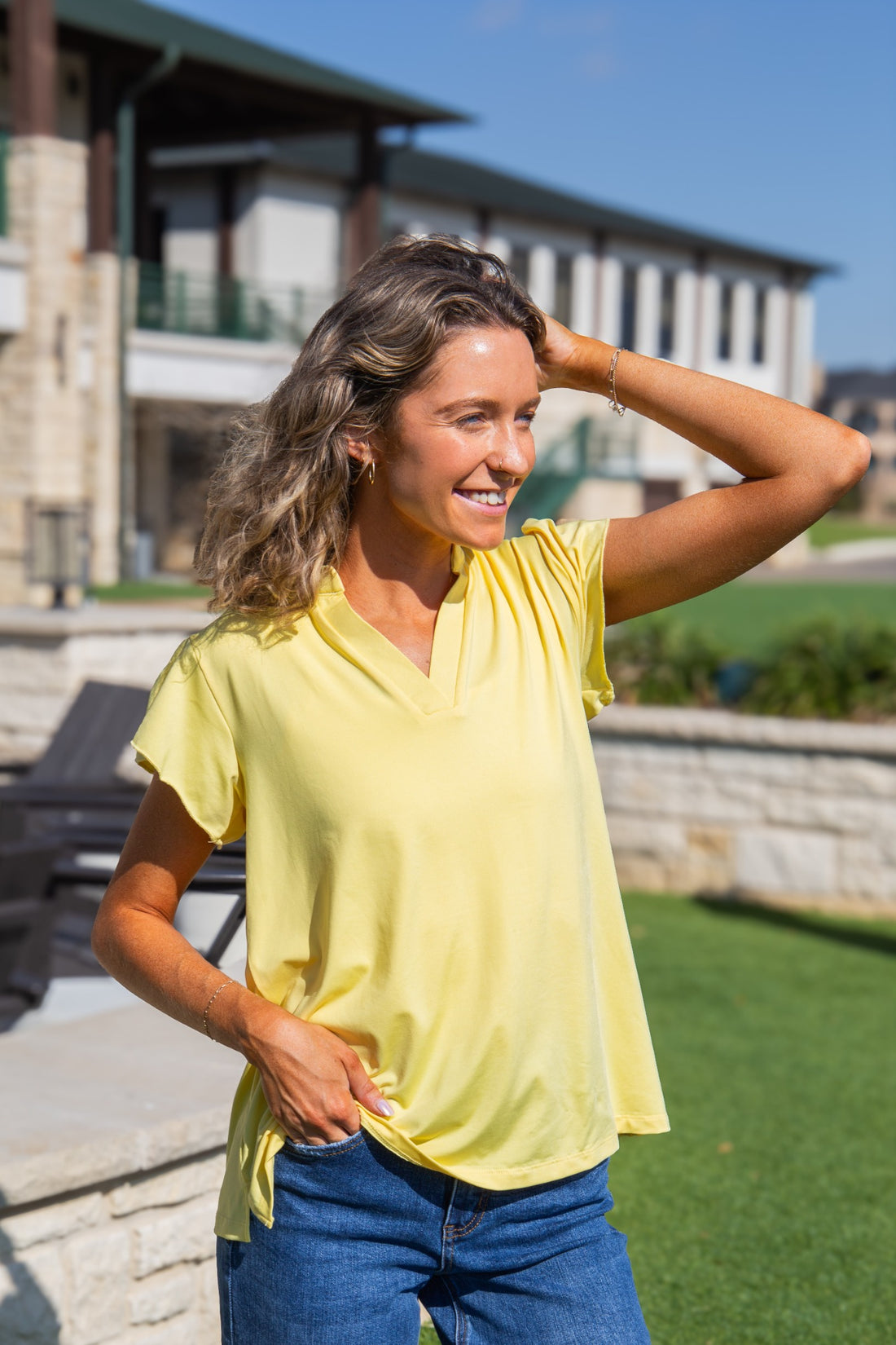 Nicole V-Neck Top, Yellow