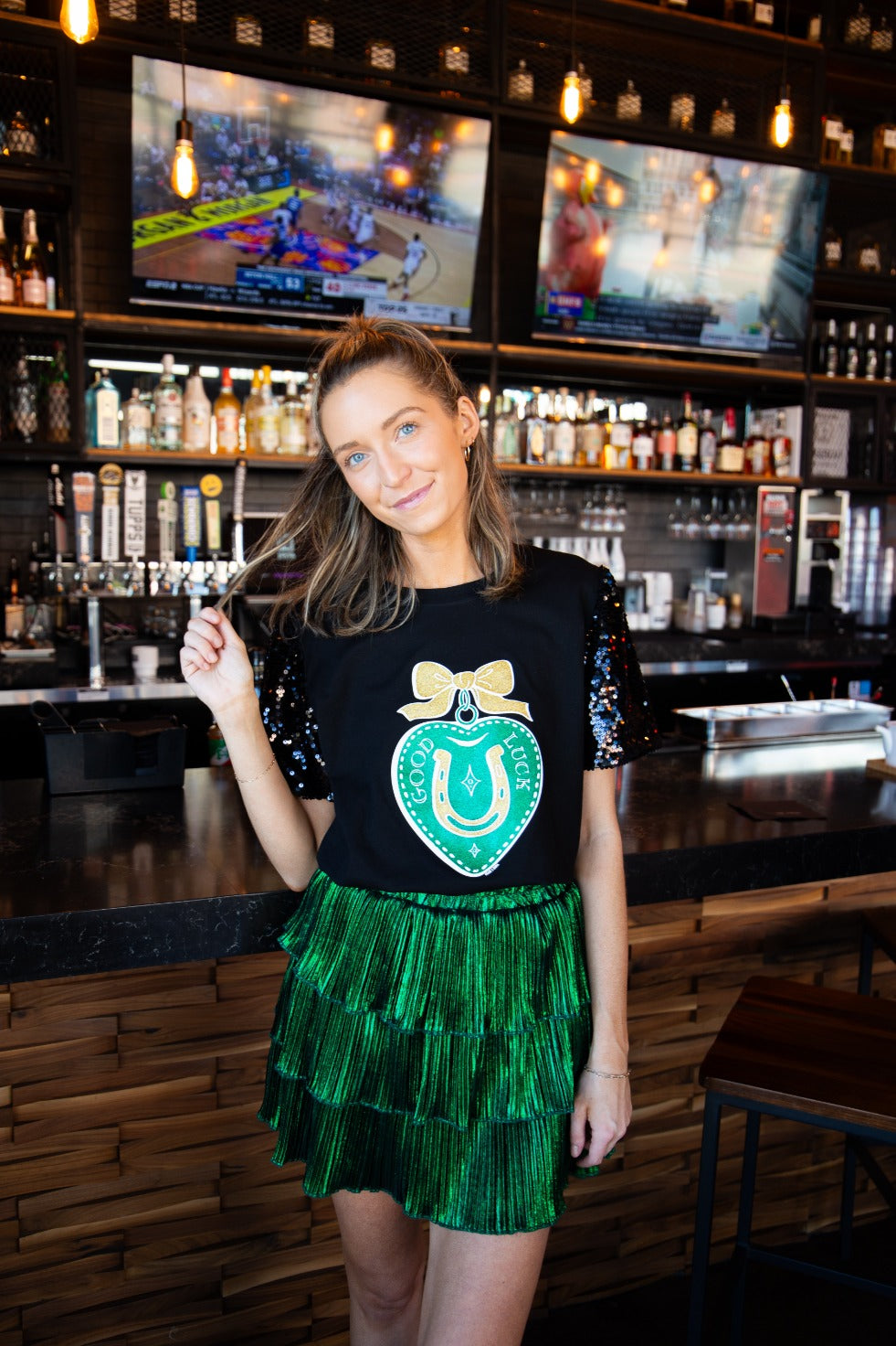 Glitter Good Luck on Princess Top, Black