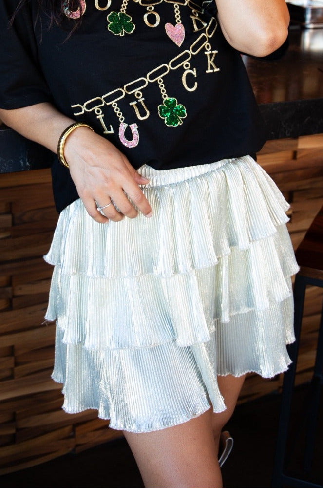 Shimmer Ruffle Skirt with Shorts, Gold