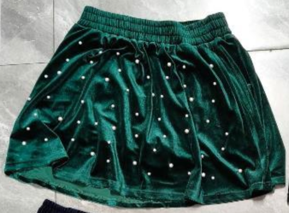 Velvet Skort with Pearl Details, Green