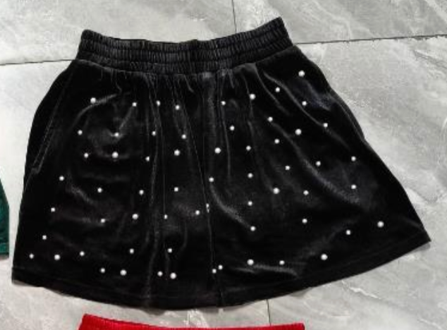 Velvet Skort with Pearl Details, Black