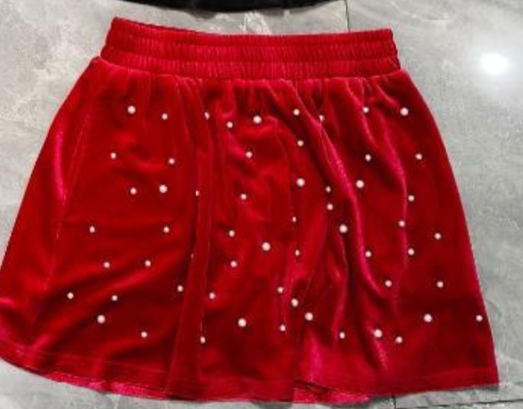 Velvet Skort with Pearl Details, Red