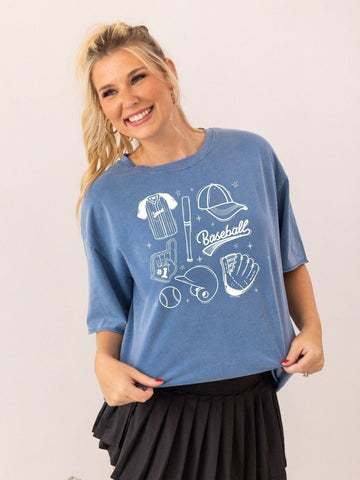 Baseball on Blue Boxy Tee
