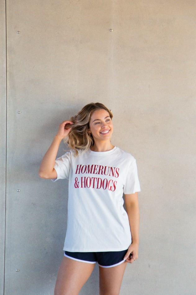 Homeruns & Hotdogs on White Tee Shirt
