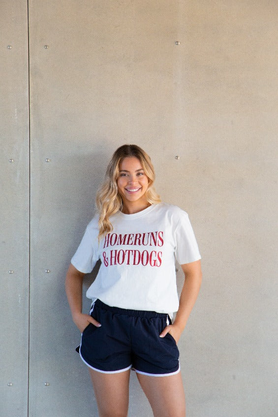 Homeruns & Hotdogs on White Tee Shirt