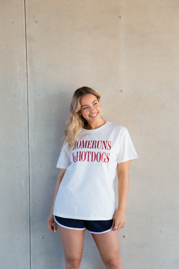 Homeruns & Hotdogs on White Tee Shirt