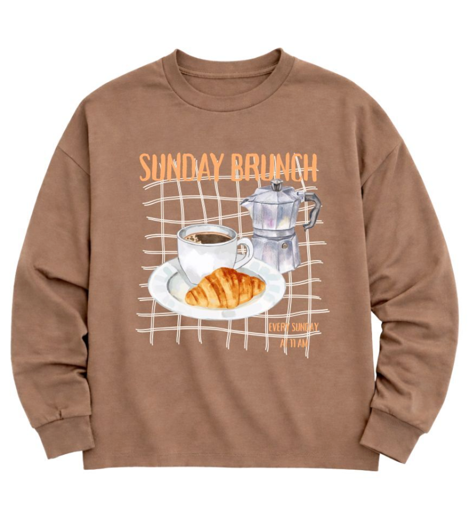 Sunday Brunch on Long Sleeve Top, Mocha