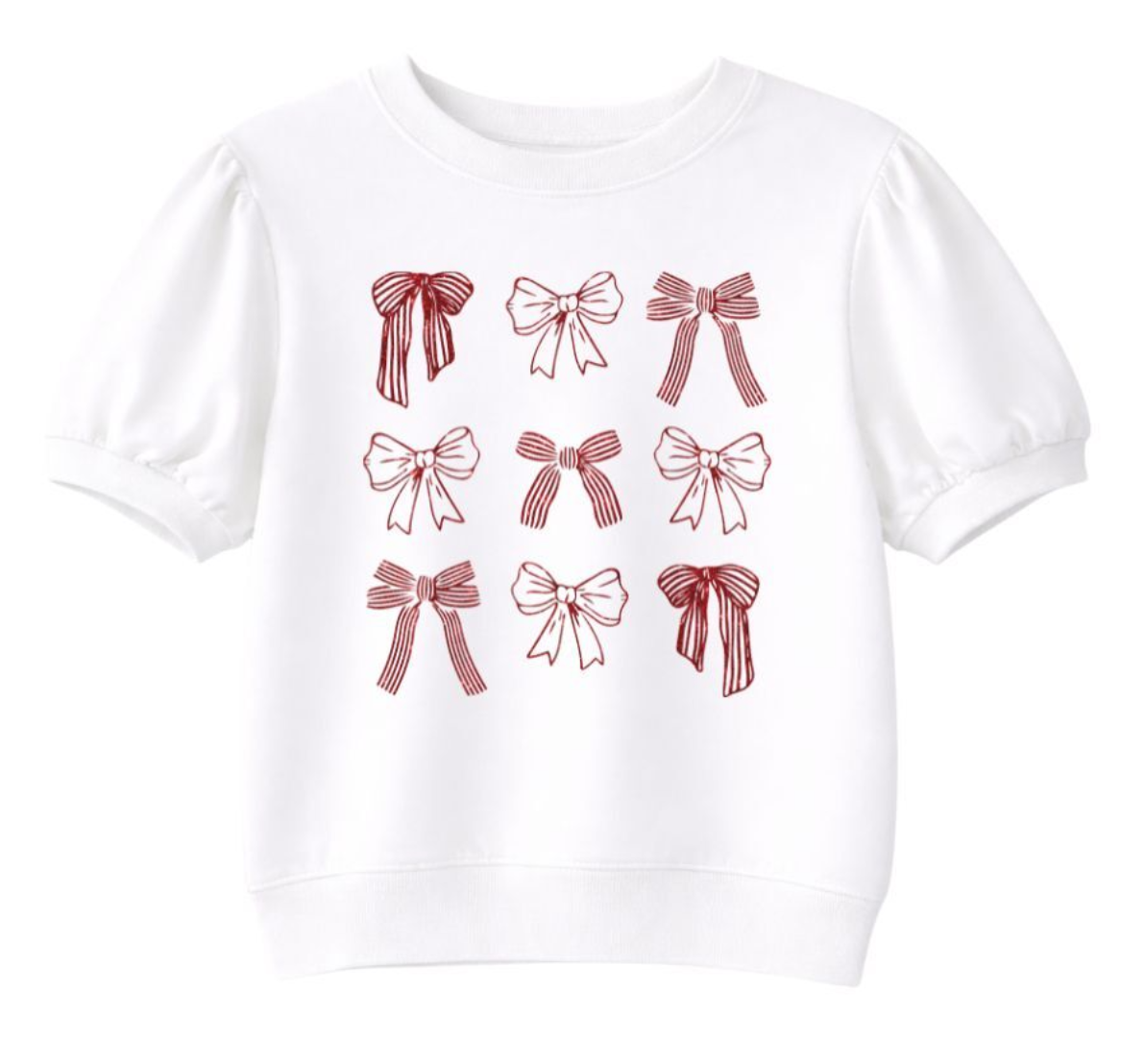 Glitter Bows on White Puff Sleeve Top