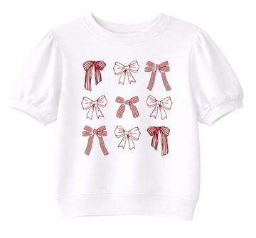 Glitter Bows on White Puff Sleeve Top