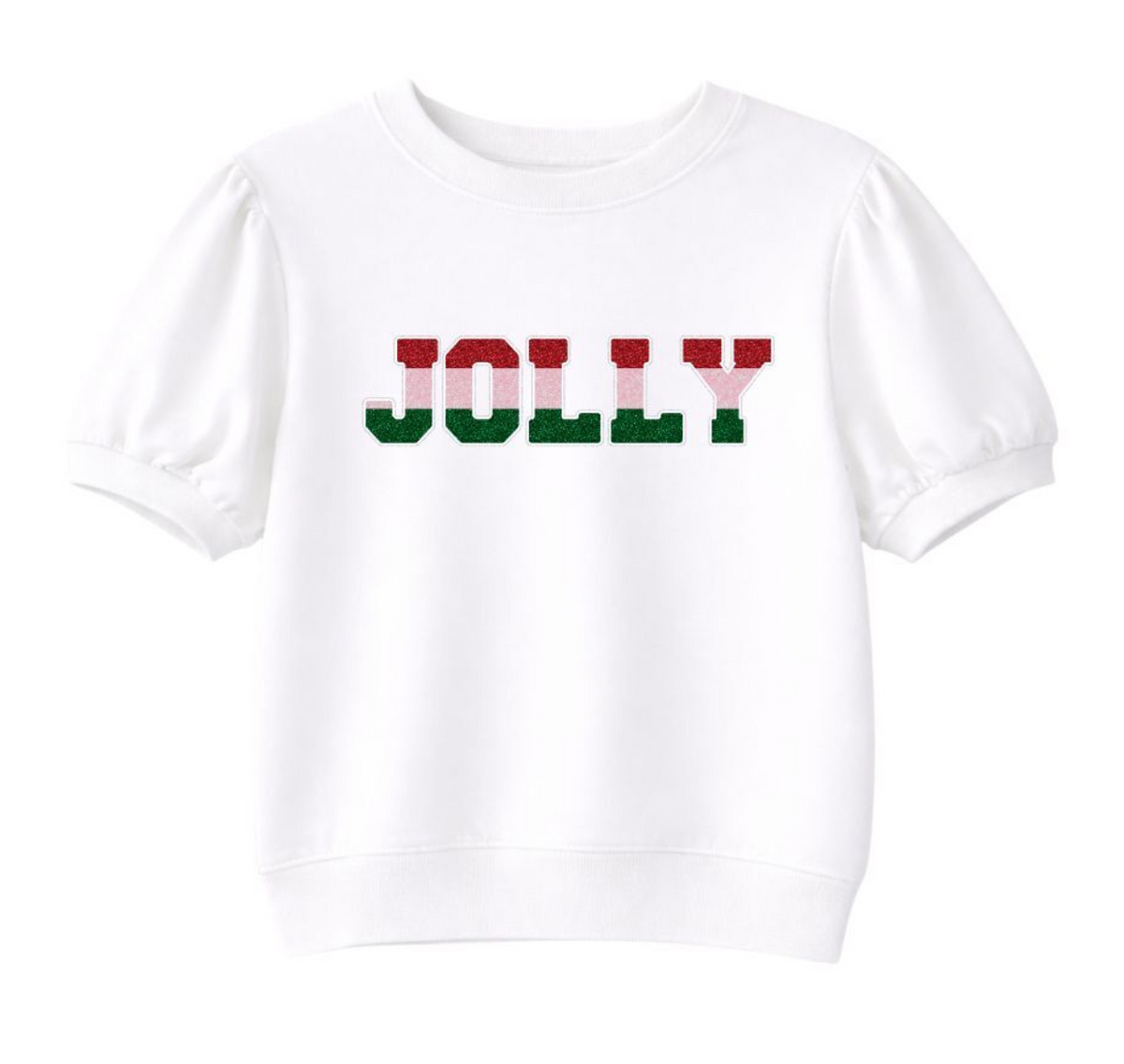 Glitter Jolly on White Puff Sleeve Top