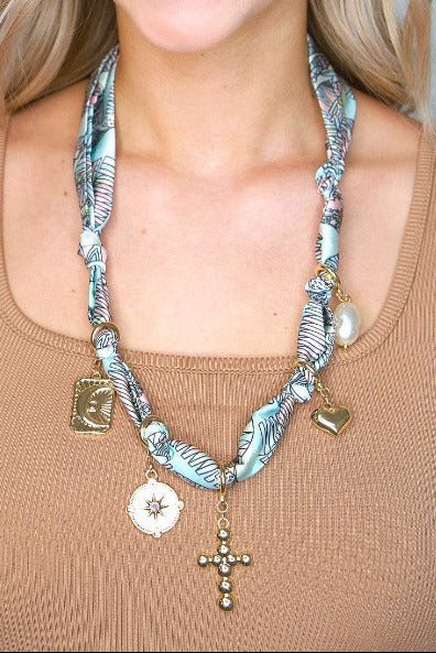 Pastel Scarf Necklace with Charms